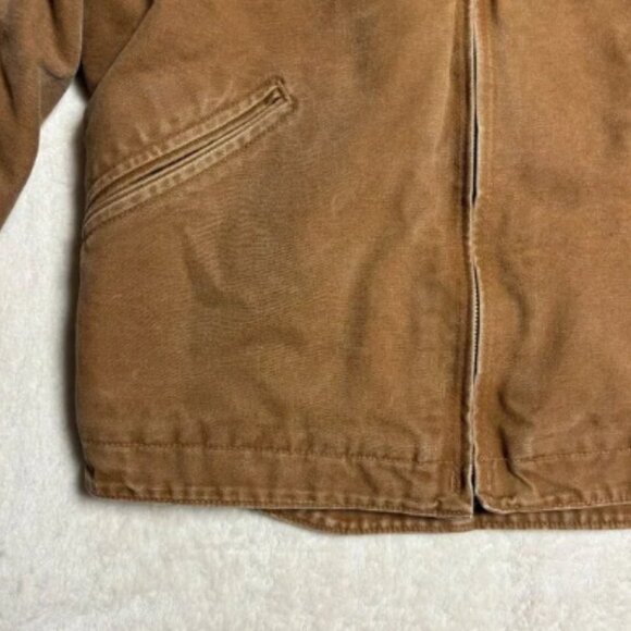 Carhartt Hooded Canvas Jacket Small Sherpa Lined Brown J141 Workwear Distressed - Picture 8 of 16